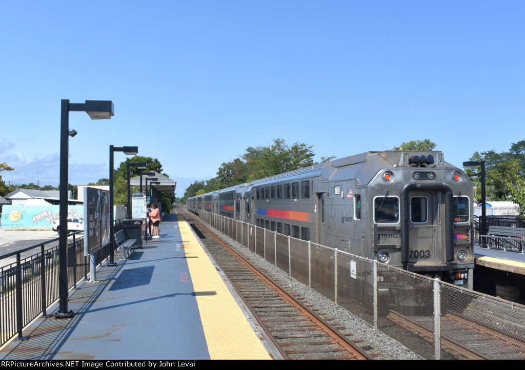 Multilevel Cab Car # 7003 trails on Train # 4744 out of PPB Station toward its next stop of Manasquan